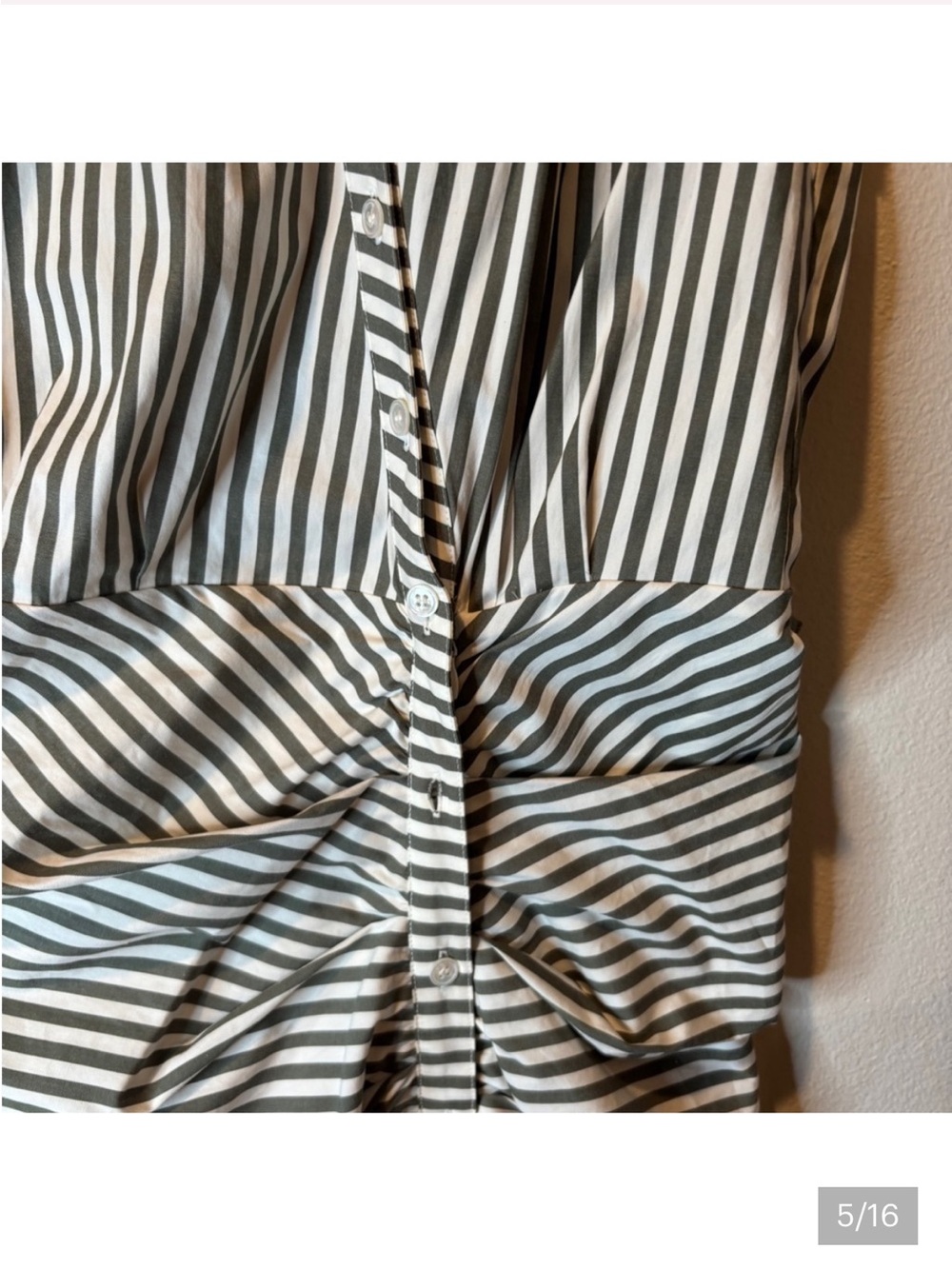 Striped Ruched dress- Olive/White - Picture 7 of 11
